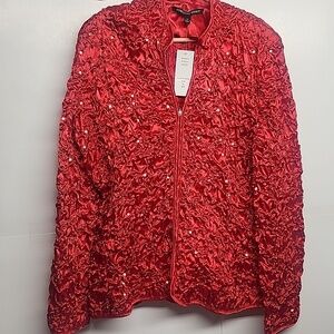 Addressing Woman Sz XL Elegant Red Zippered Lightweight Jacket NWT